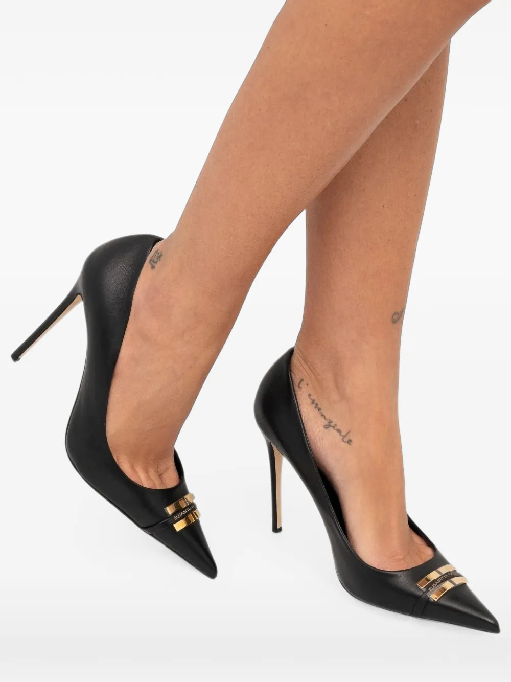 Elisabetta Franchi logo-plaque pointed-toe pumps Zwart