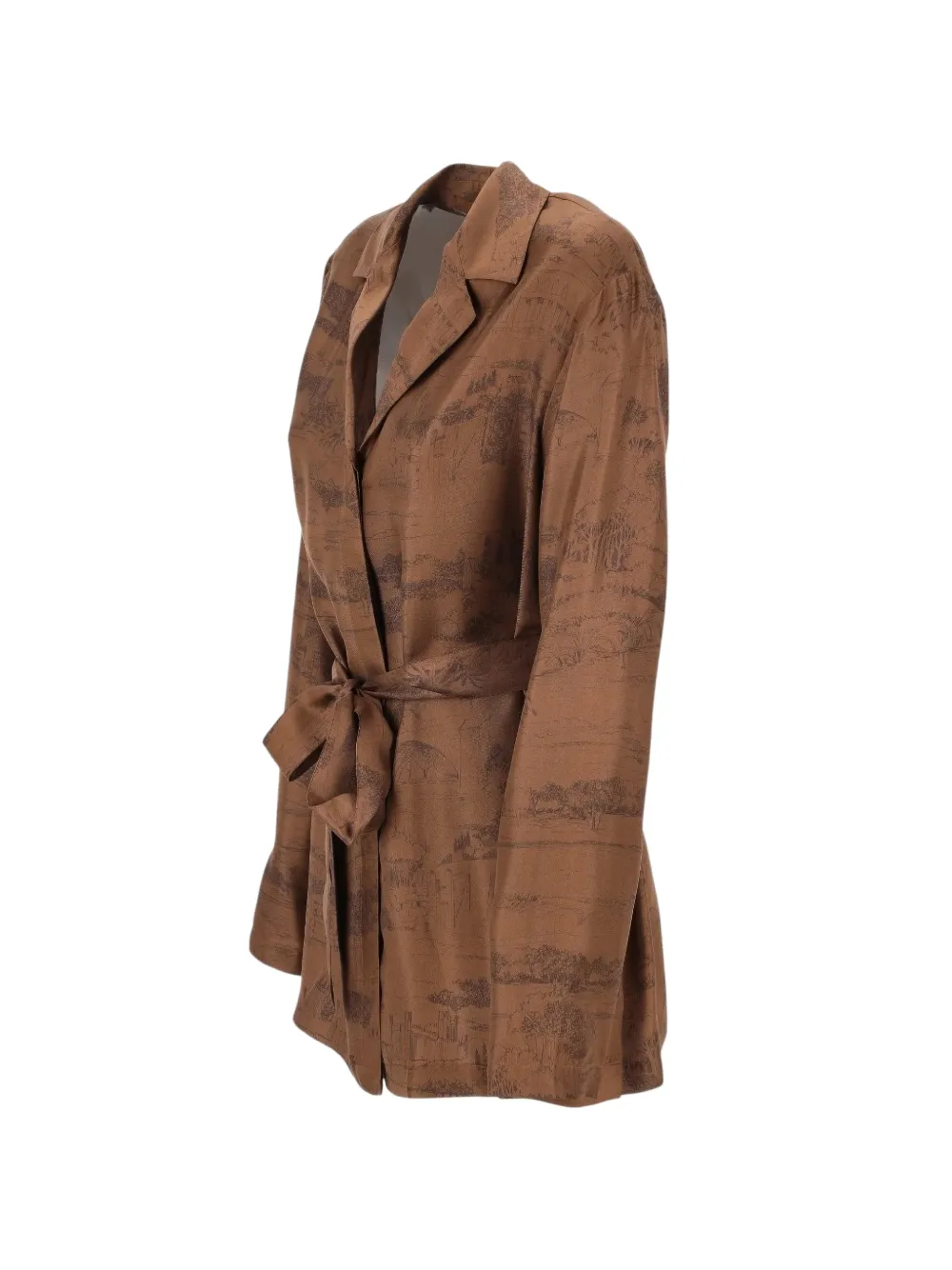 Max Mara landscape-print belted shirt - Marrone