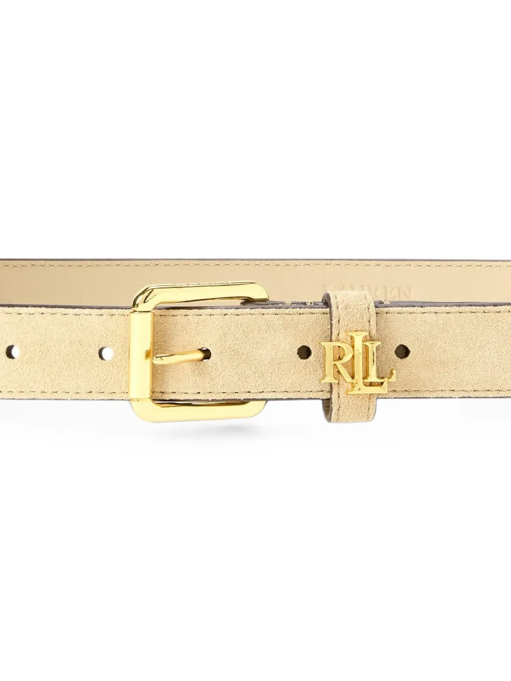 Lauren Ralph Lauren Leren riem met logoplakkaat Beige