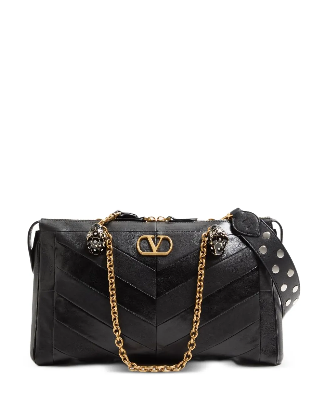 Valentino Garavani Panthea shoulder bag in nappa leather with chevron pattern - Nero
