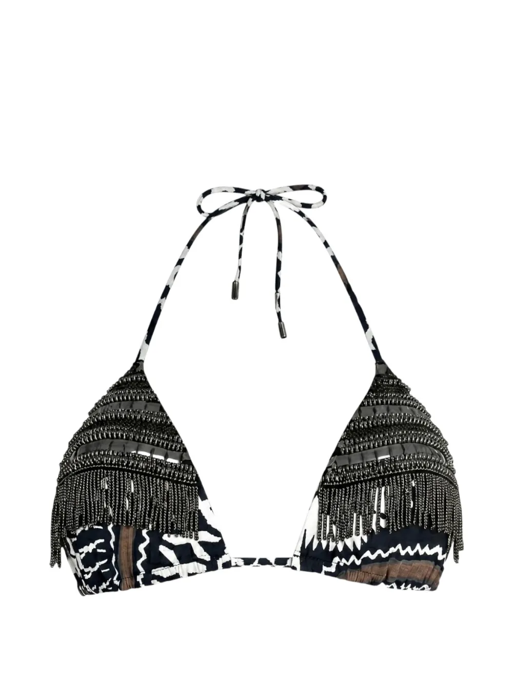 Miss Bikini Top bikini a triangolo con frange - Nero