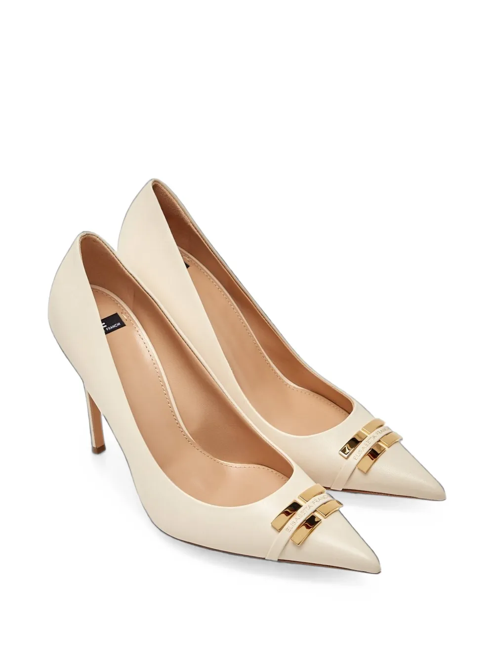 Elisabetta Franchi logo-plaque leather pumps Beige