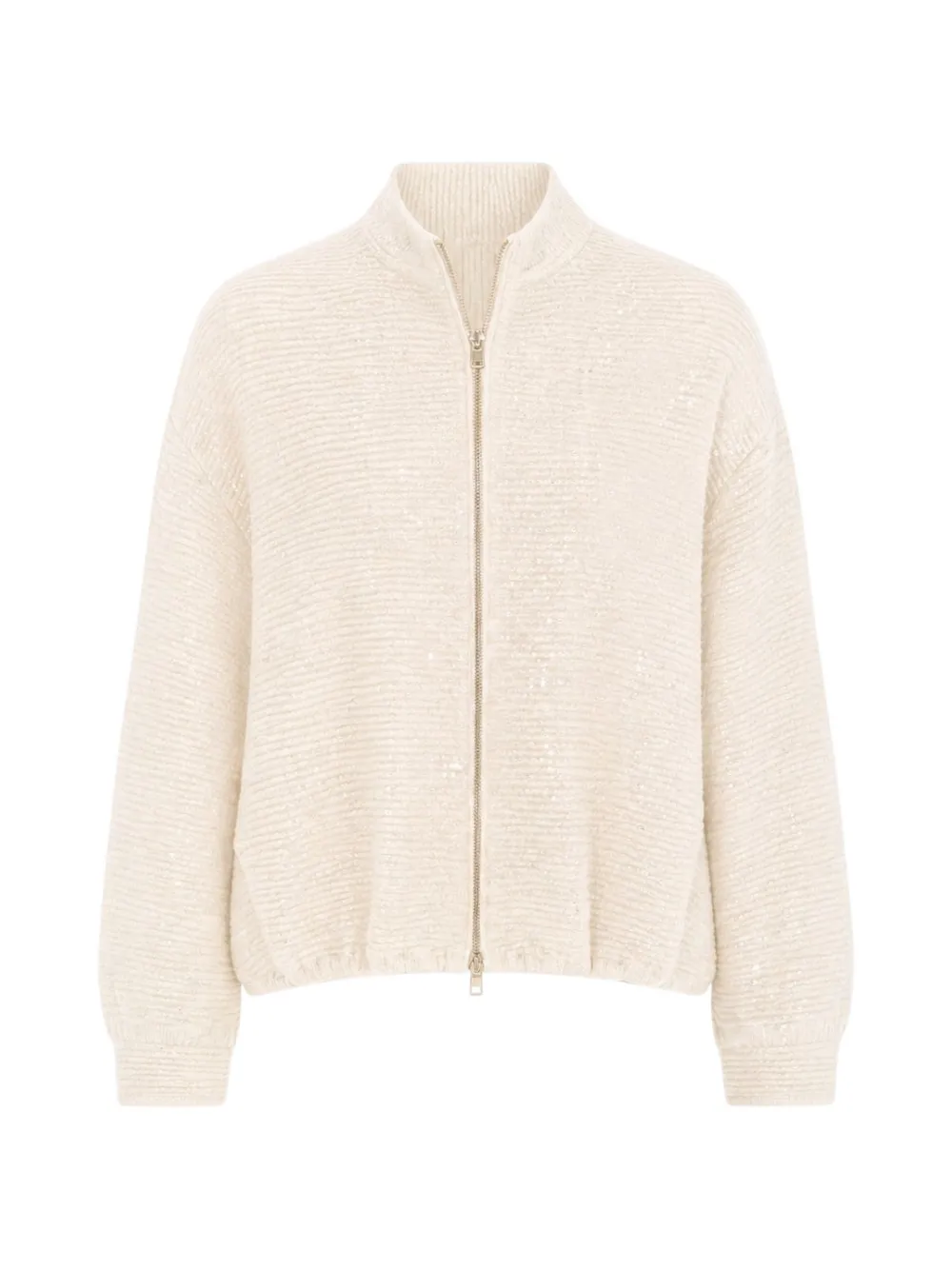 Herno Sequin-embellished Ribbed-knit Bomber Jacket In Neutral