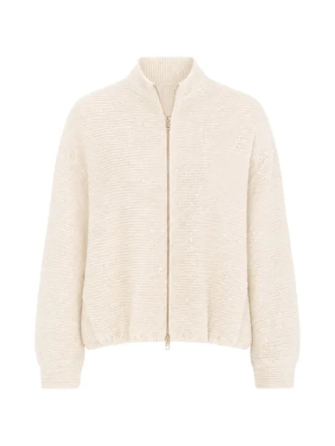 Herno sequin-embellished ribbed-knit bomber jacket