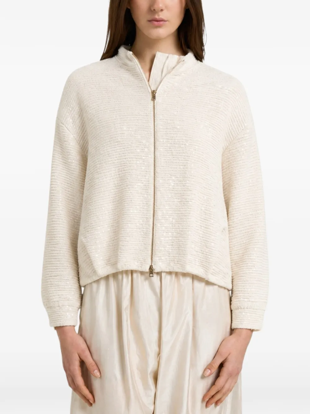 Herno Ribgebreid bomberjack verfraaid met pailletten Beige