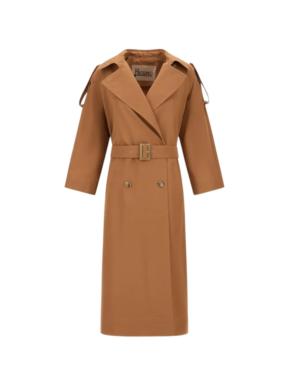 Herno Double-breasted Belted Trench Coat In Brown
