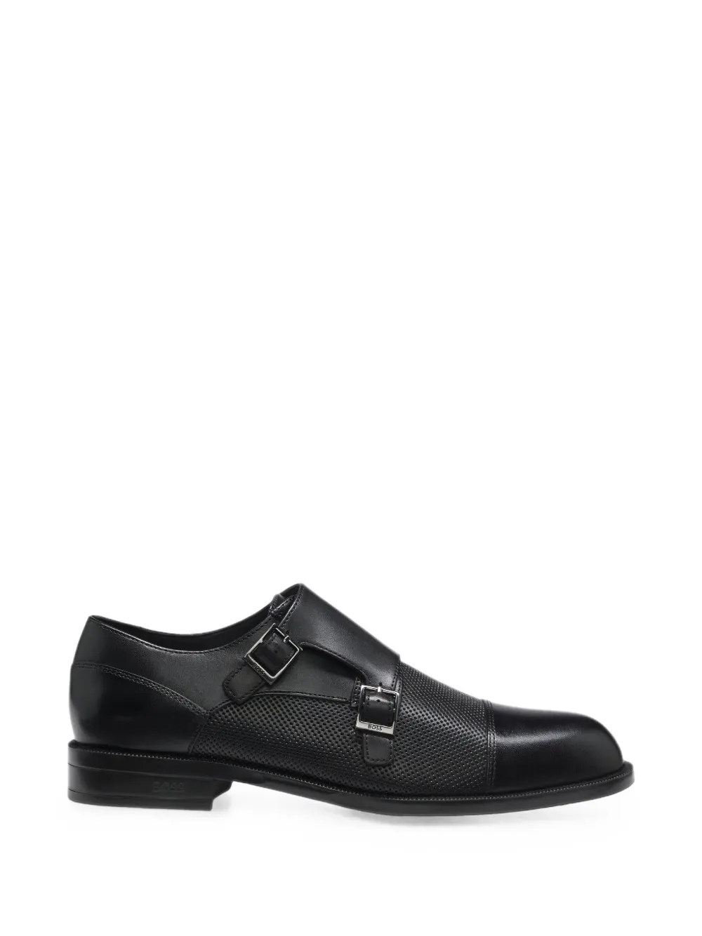 BOSS double monk shoes in leather with perforated detail - Schwarz