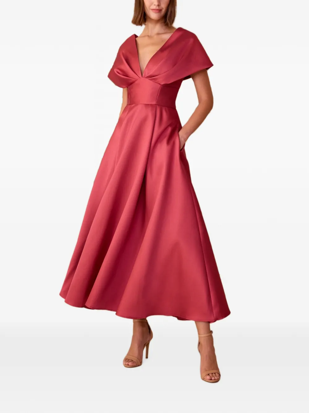 Charo Ruiz Ibiza Midi-jurk met plooien en V-hals Rood