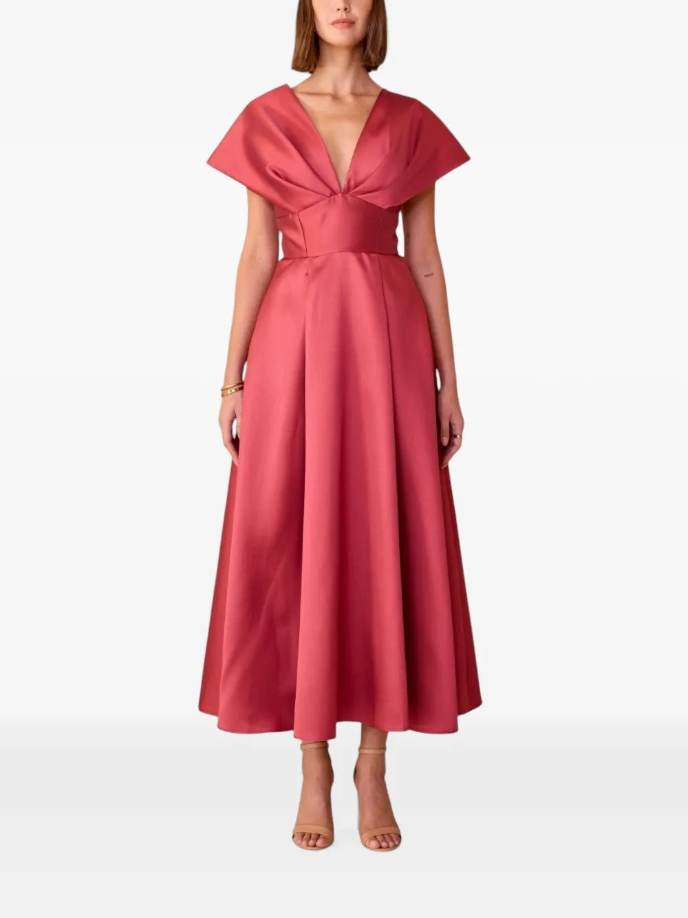 Charo Ruiz Ibiza Midi-jurk met plooien en V-hals Rood
