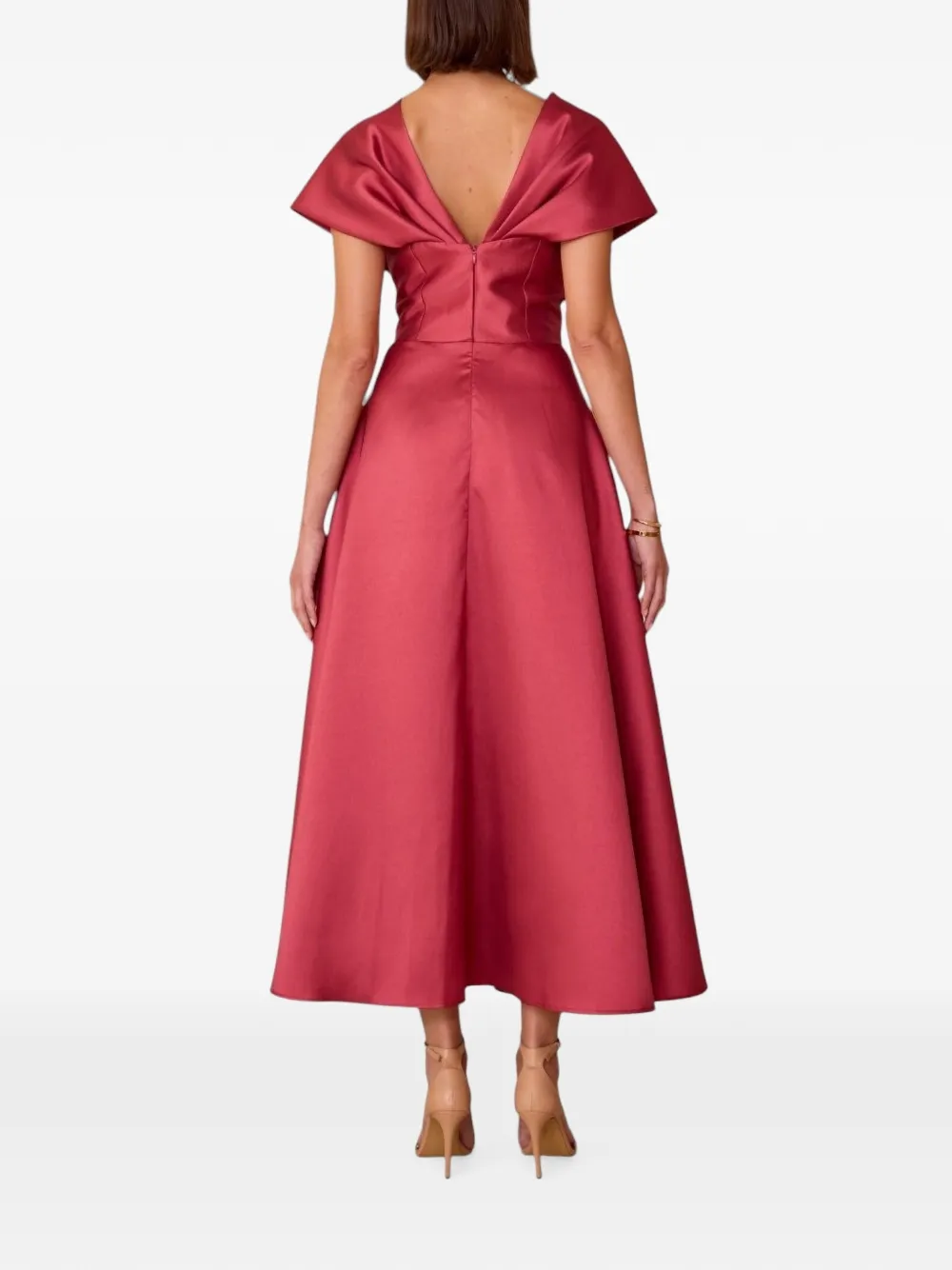 Charo Ruiz Ibiza Midi-jurk met plooien en V-hals Rood