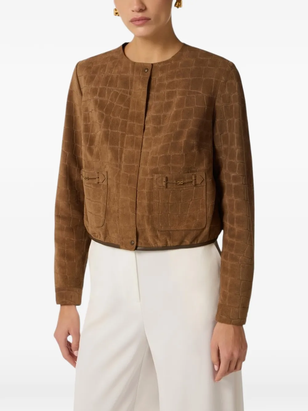 Elisabetta Franchi Suède jack met alligator-print Bruin
