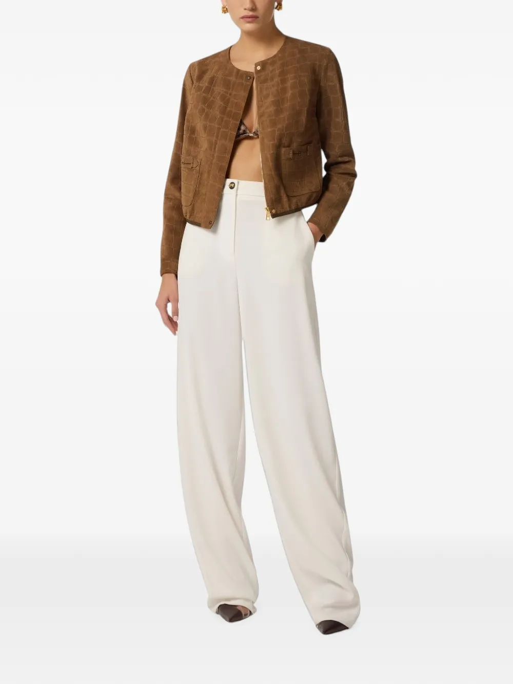 Elisabetta Franchi Suède jack met alligator-print Bruin