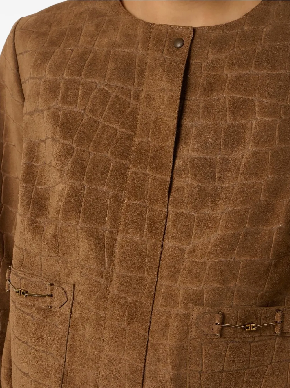 Elisabetta Franchi Suède jack met alligator-print Bruin