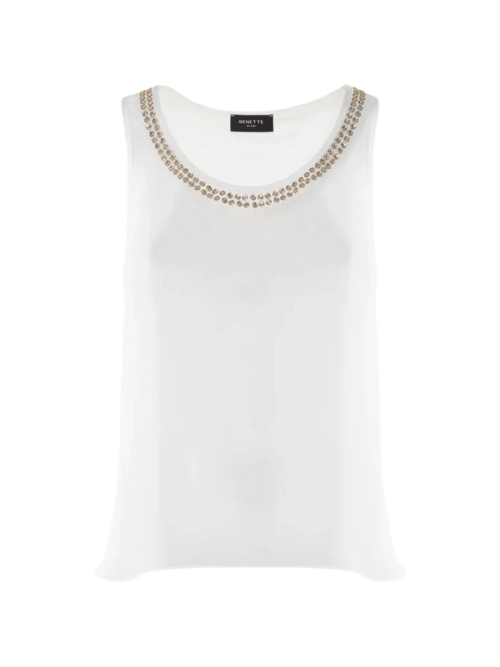 Nenette Top smanicato con decorazione di cristalli - Bianco