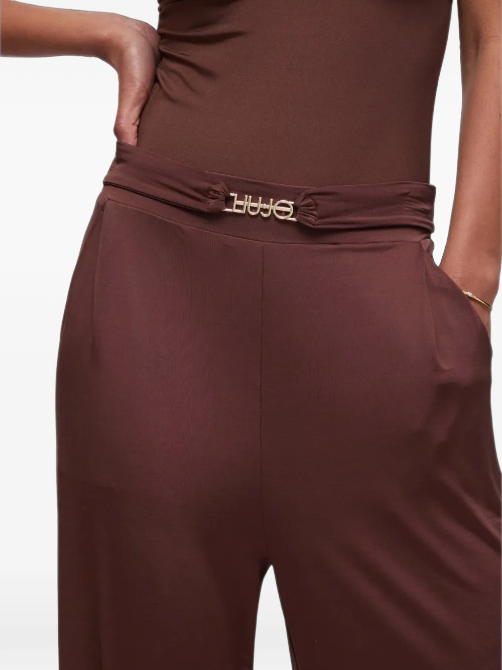 LIU JO Broek met wijde pijpen en logo-opschrift Bruin
