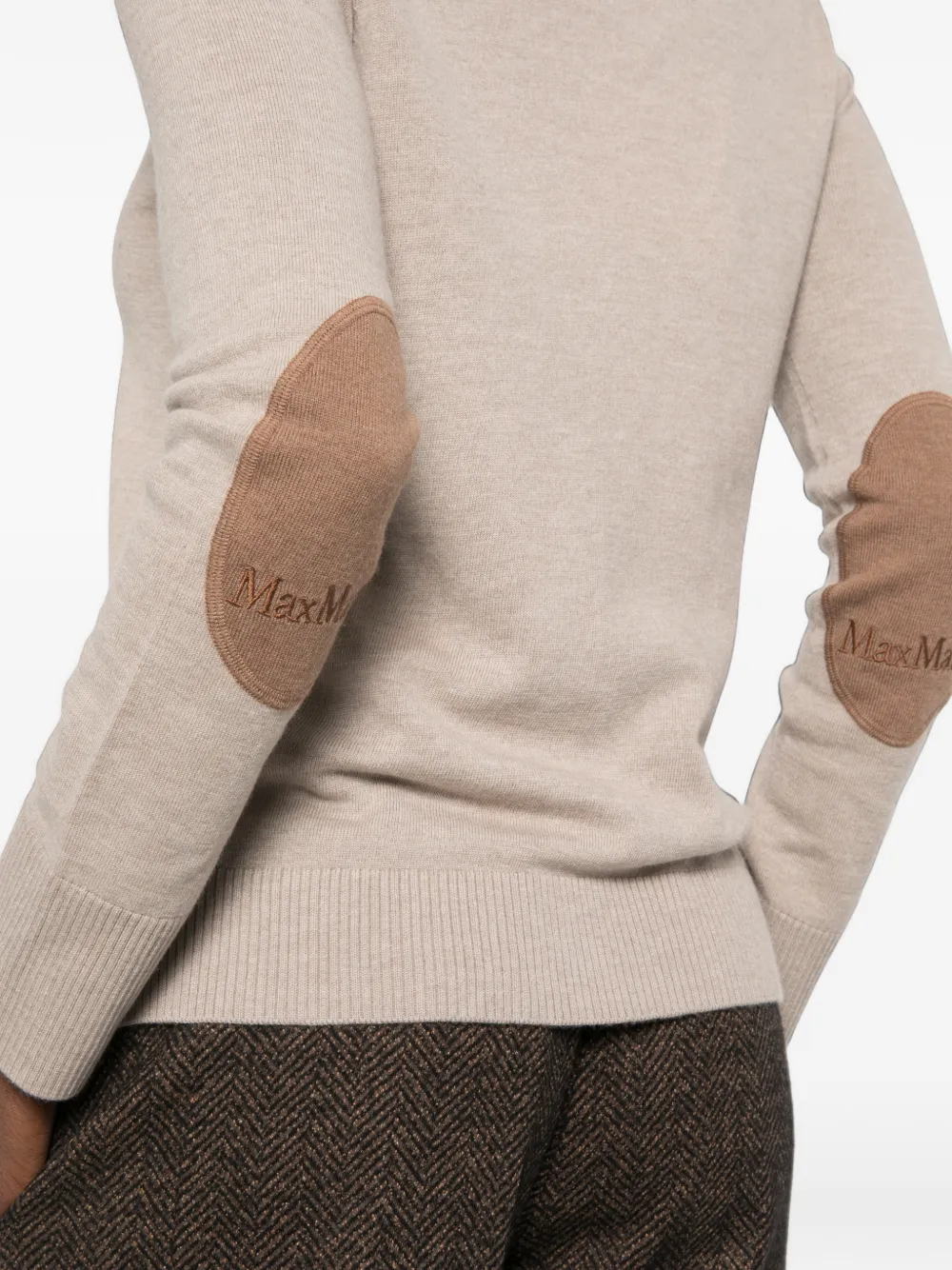 'S Max Mara Gebreide coltrui met elleboogpatch Beige