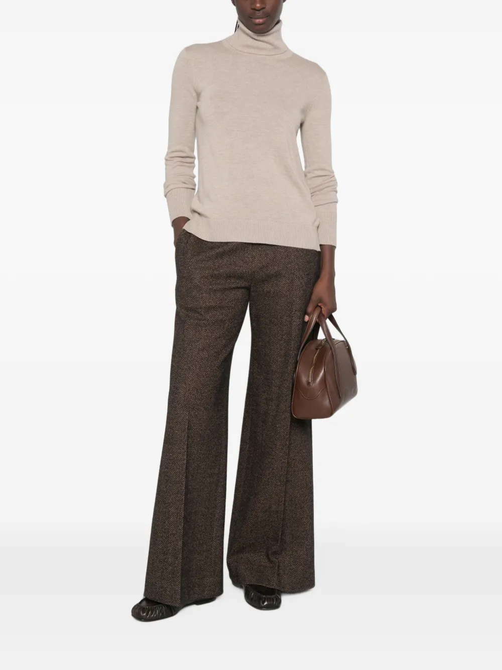 'S Max Mara Gebreide coltrui met elleboogpatch Beige