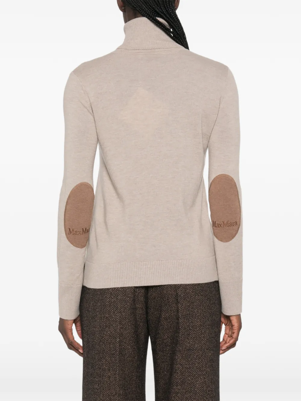 'S Max Mara Gebreide coltrui met elleboogpatch Beige