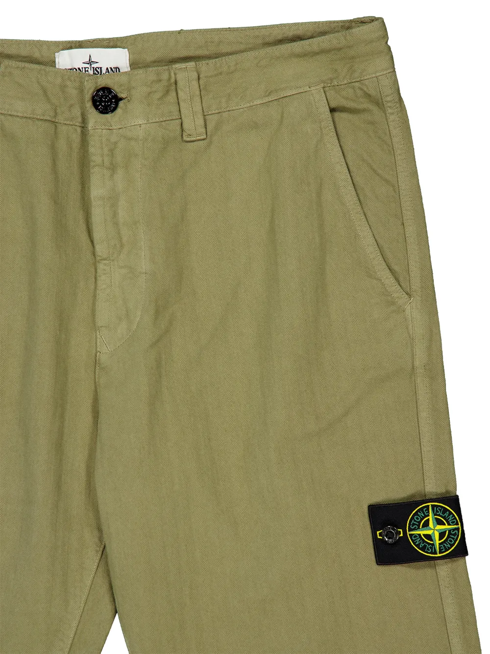 Stone Island 3100052 cotton herringbone chino trousers Groen