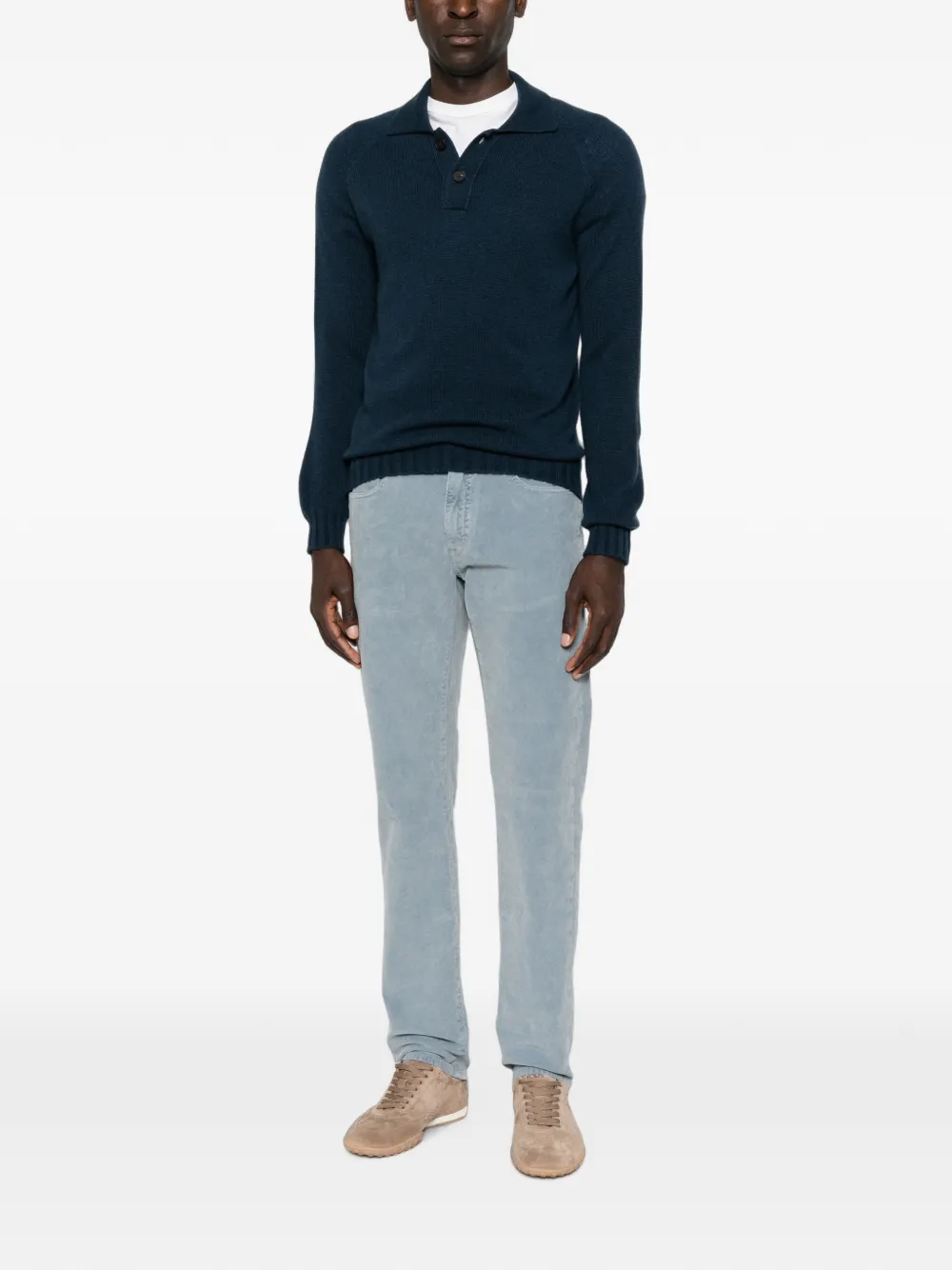 Incotex Ribfluwelen straight broek Blauw