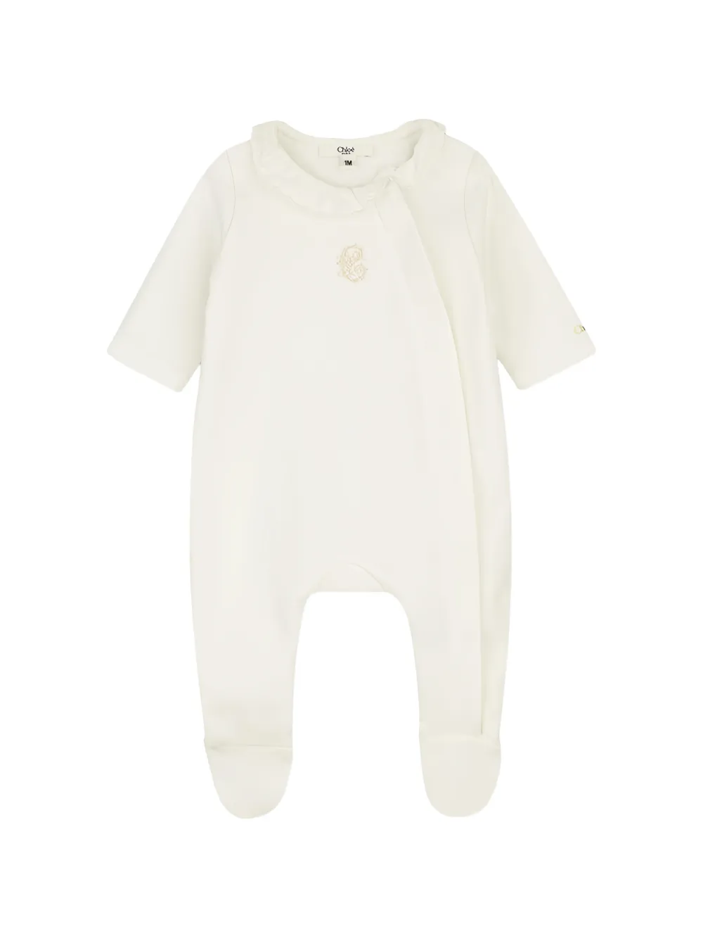 Chloé Kids embroidered ruffle-trim babygrown set (three pieces) - Nude