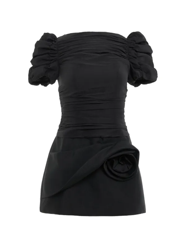 KENZIE KLAMBIE Ruched floral-appliqué Mini Dress | Black