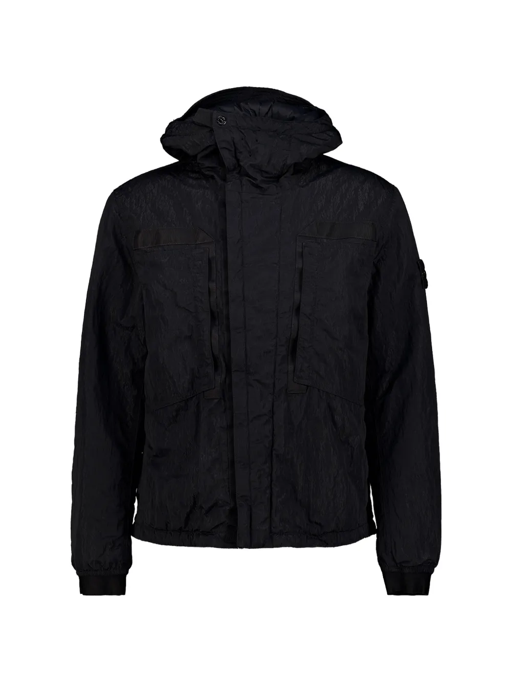 Stone Island Q100007 warp rib nylon-TCpadded hooded jacket with anti-drop finish - Nero