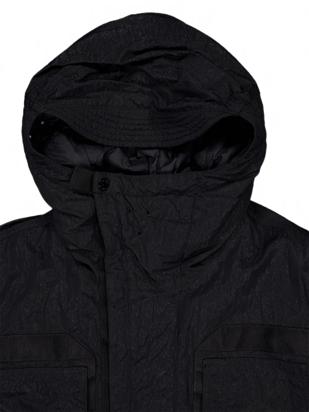 Stone Island Q100007 gewatteerd nylon jack met capuchon en anti-drop afwerking Zwart