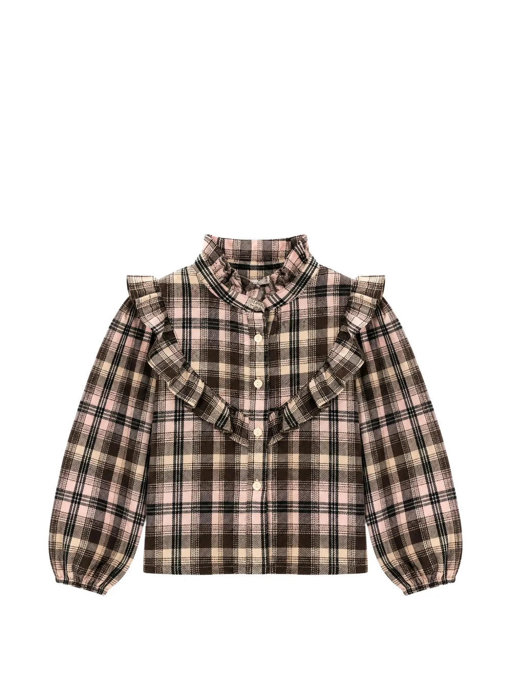 Miss Grant Kids check-pattern ruffled blouse - Marrone