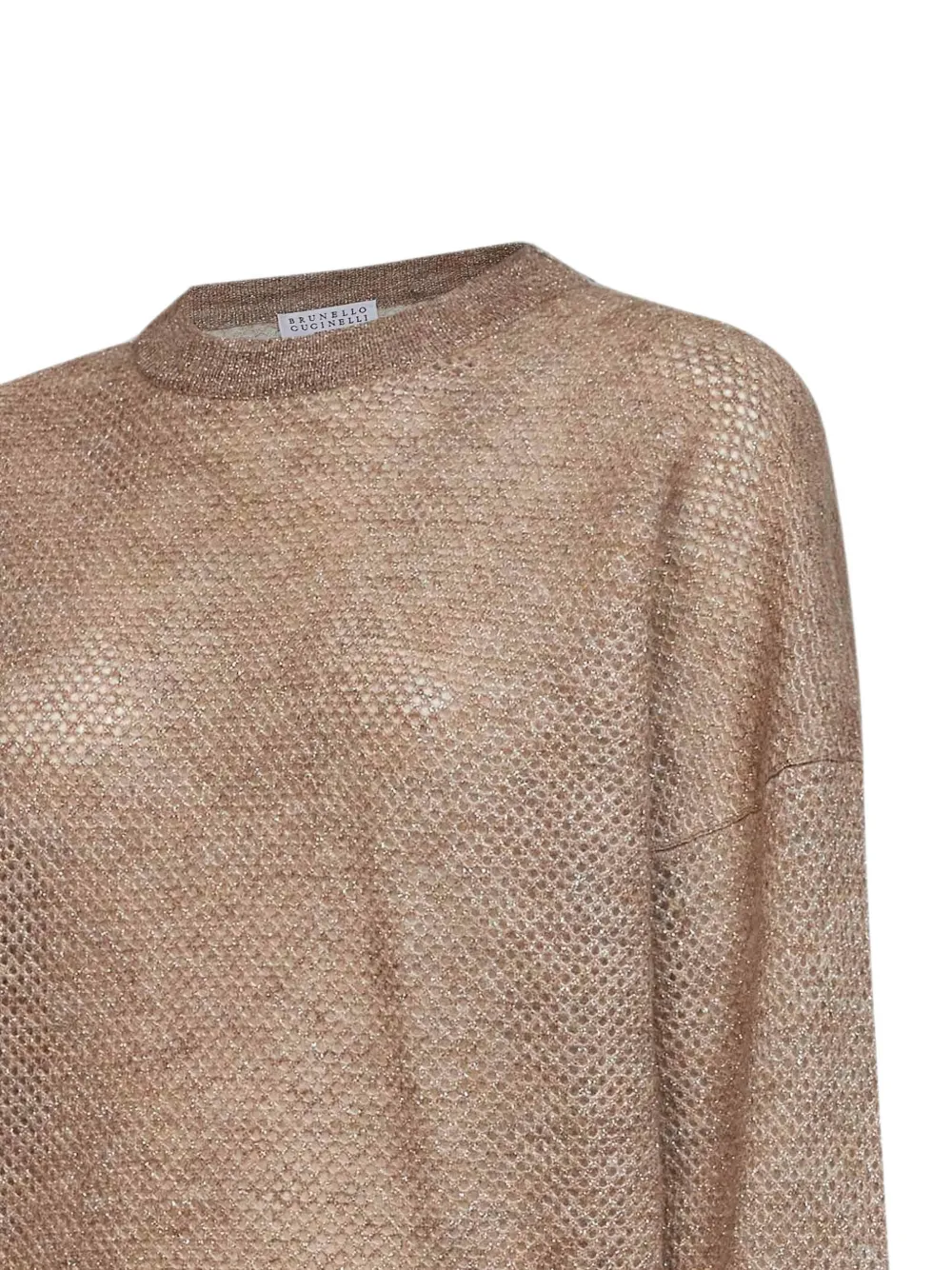 Brunello Cucinelli Opengewerkte lamé trui Beige