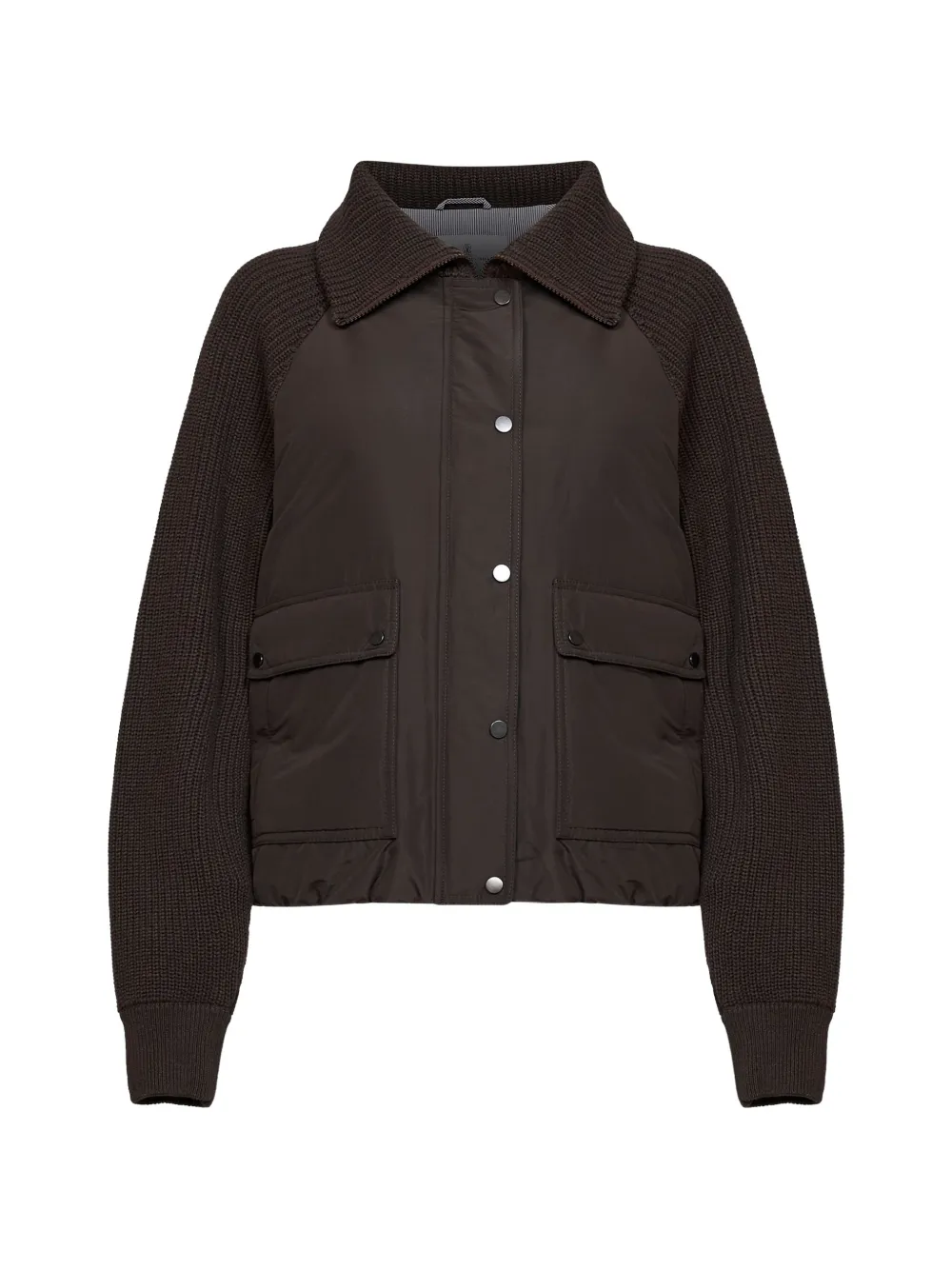 Brunello Cucinelli Monili ribbed-knit panelled coat - Marrone
