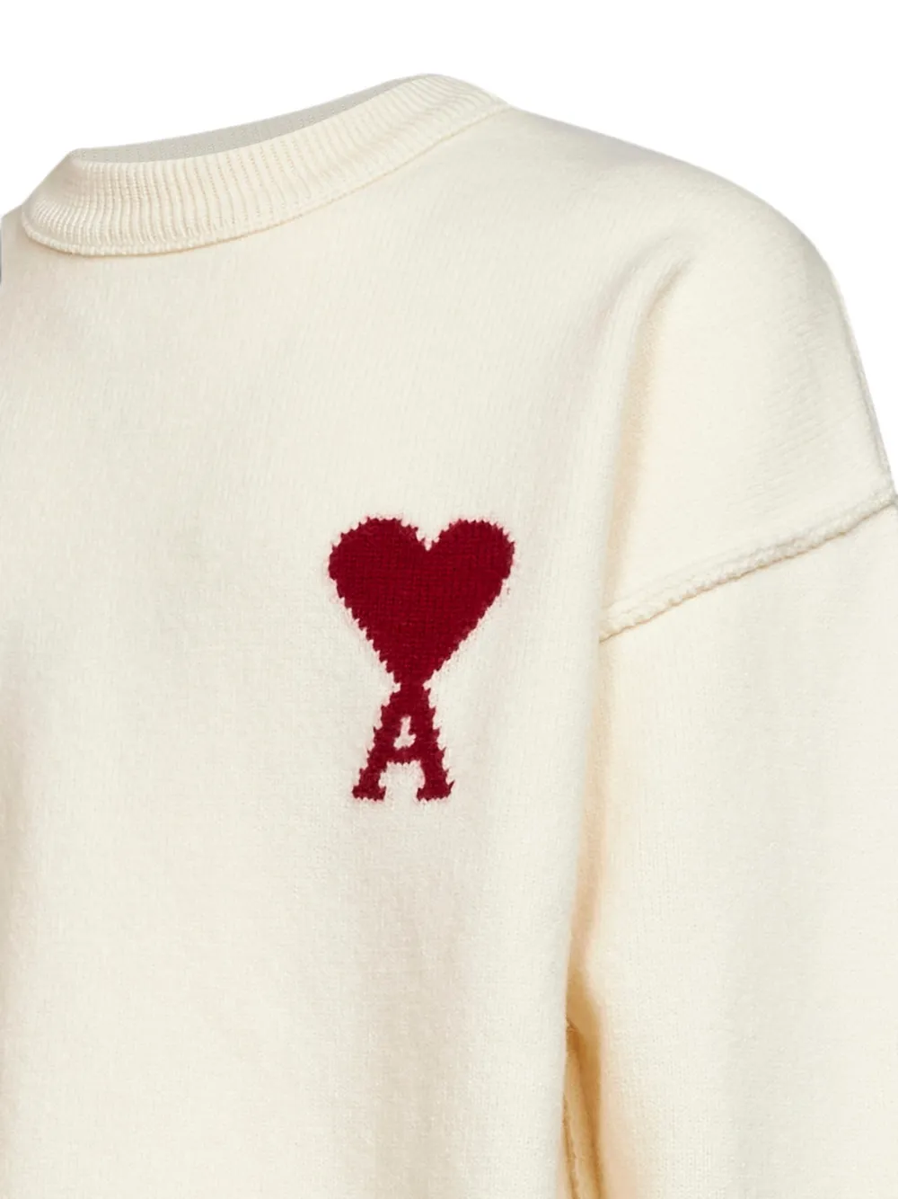 AMI Paris Trui van merinowol met ronde hals en Ami de Coeur Beige