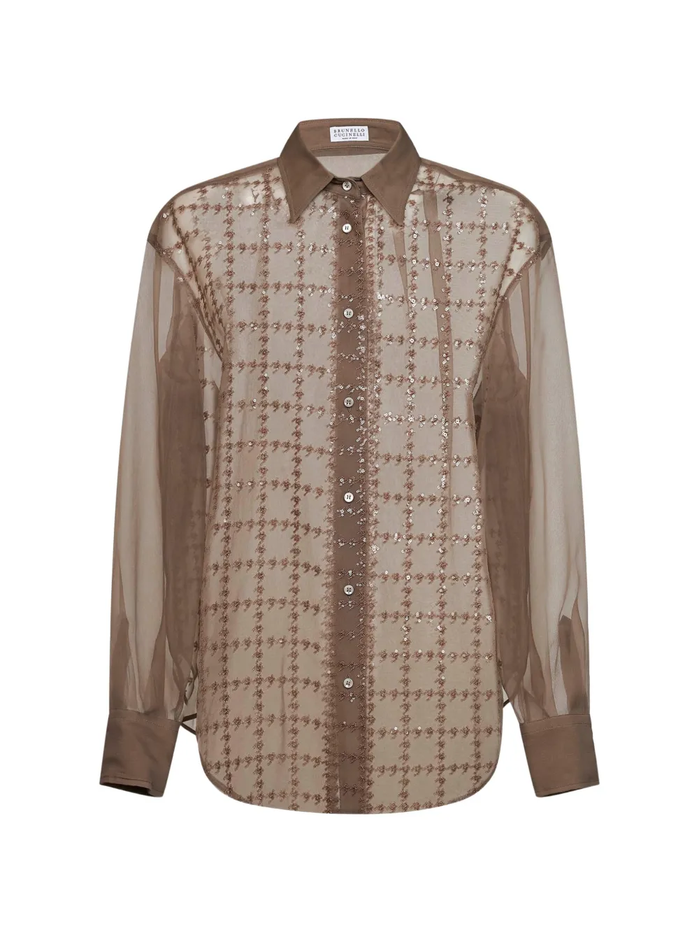 Brunello Cucinelli sequin-embroidered check shirt - Braun