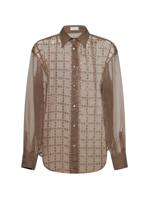 Brunello Cucinelli camisa a cuadros con bordado de lentejuelas