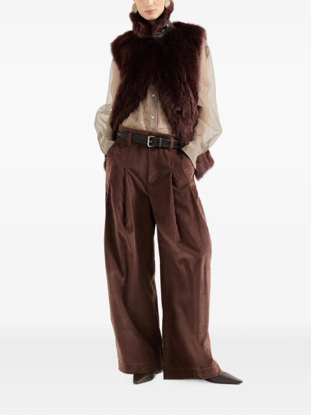 Brunello Cucinelli Geruite blouse met pailletten Bruin