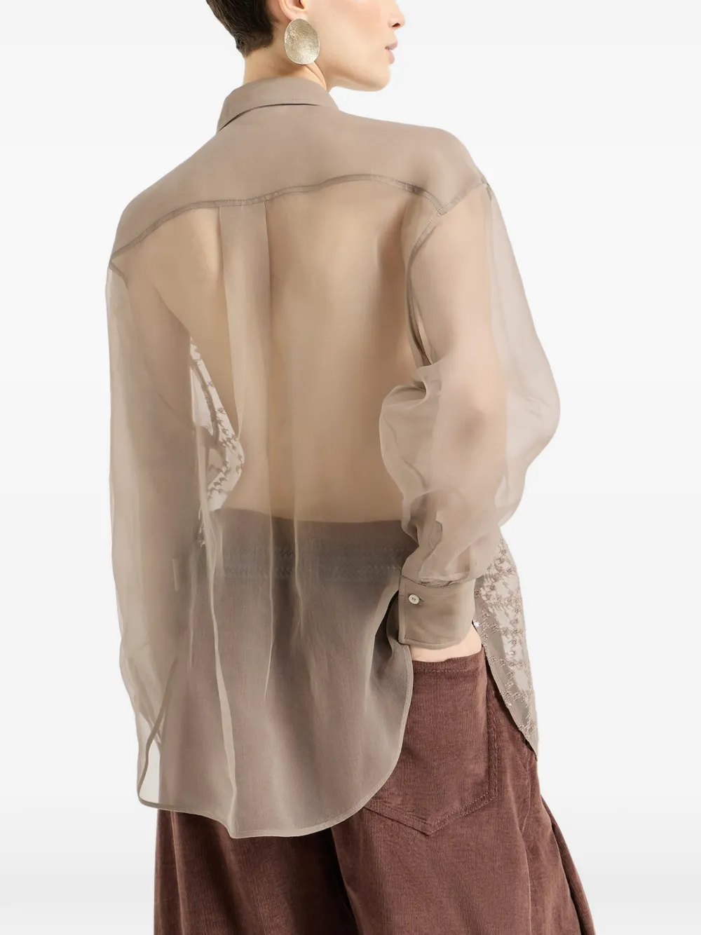Brunello Cucinelli Geruite blouse met pailletten Bruin