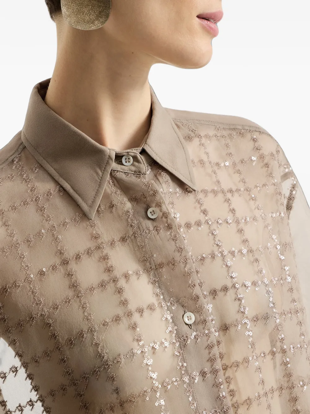 Brunello Cucinelli Geruite blouse met pailletten Bruin
