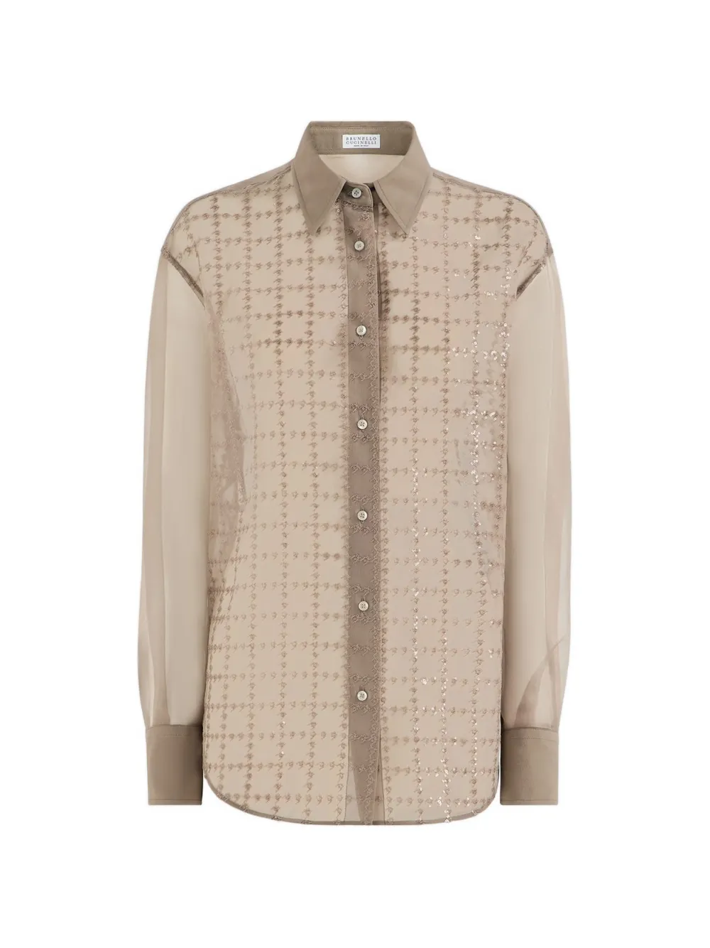 Brunello Cucinelli sequin-embroidered check shirt - Marrone