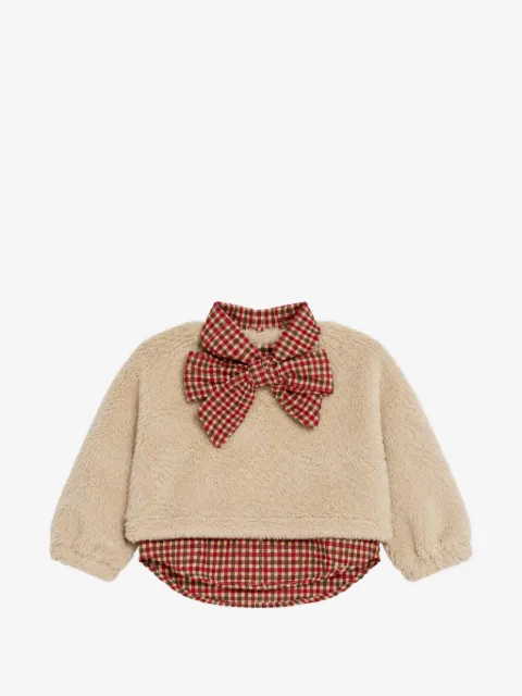 Miss Grant Kids bow-detail faux-fur sweater