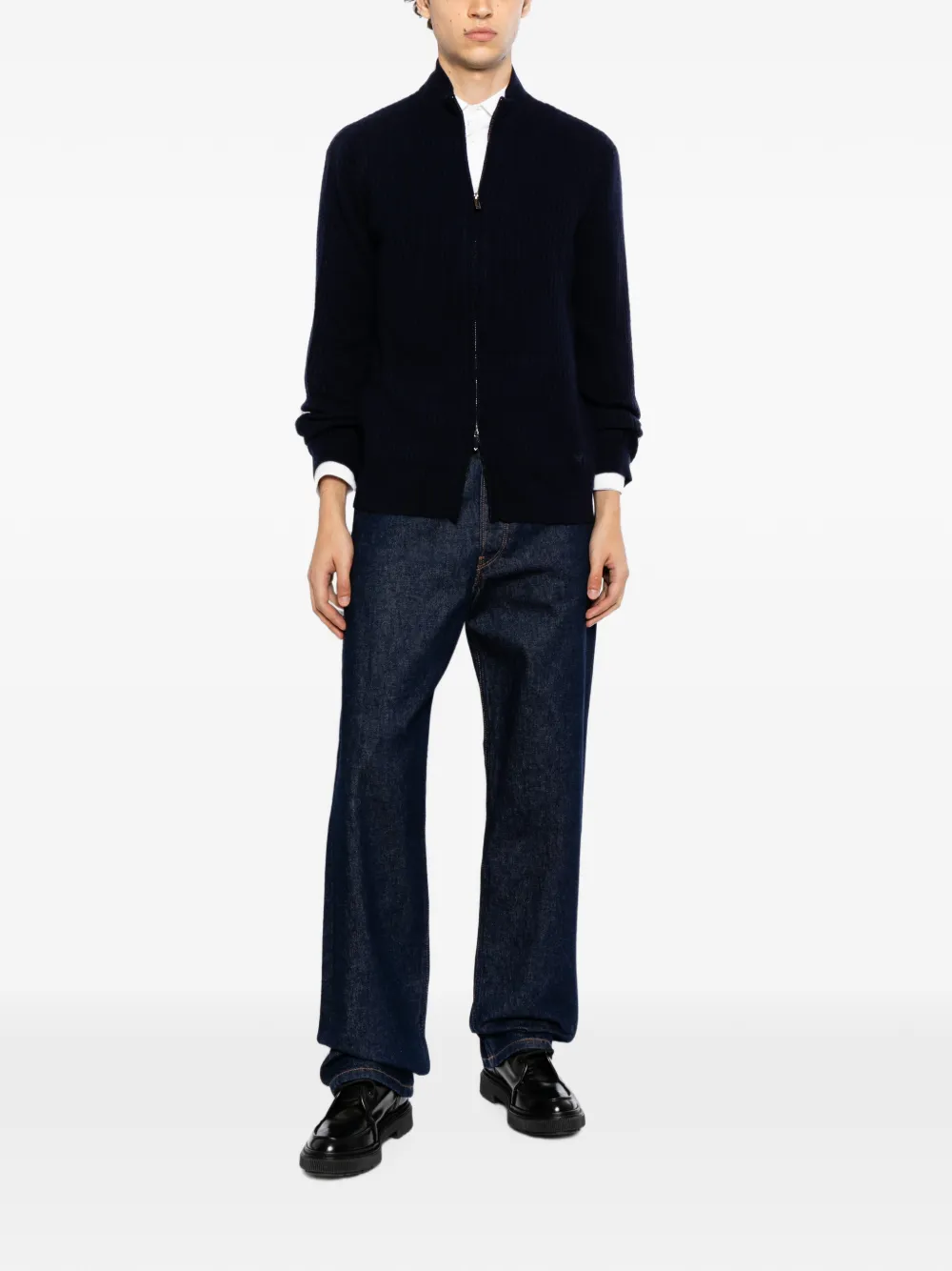 Emporio Armani Geribbeld vest met rits Blauw