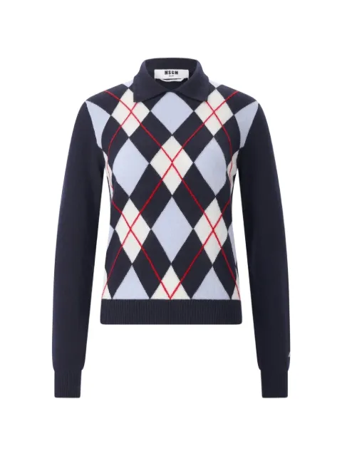 MSGM argyle polo-collar sweater
