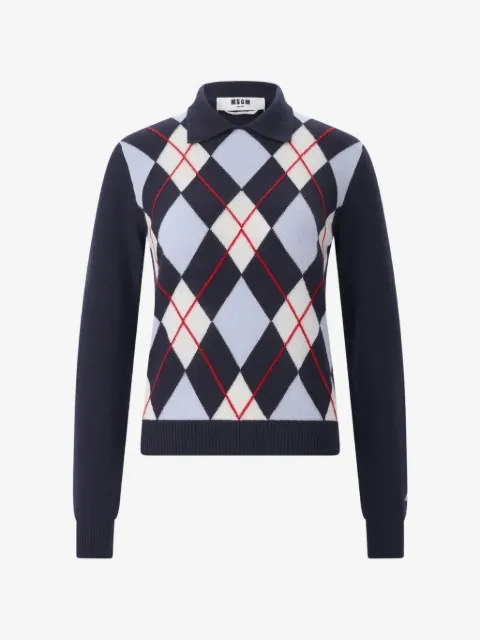 MSGM argyle polo-collar sweater