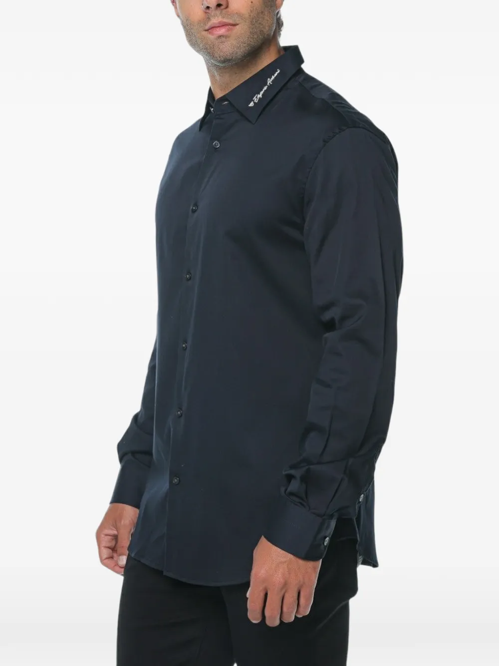 Emporio Armani Overhemd met geborduurd logo Blauw