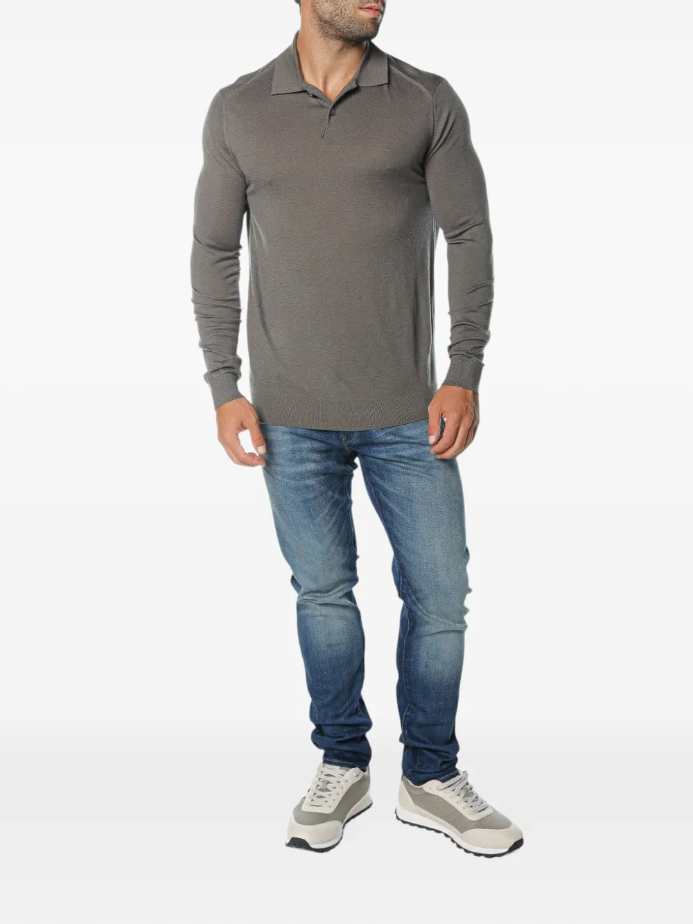 Armani Exchange long-sleeve knit polo shirt Grijs