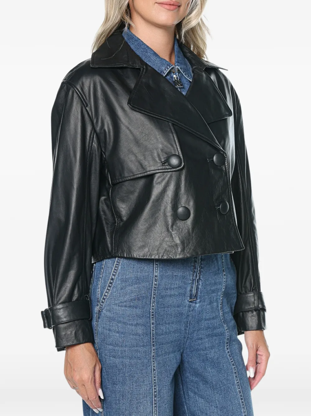 Armani Exchange double-breasted leather jacket Zwart