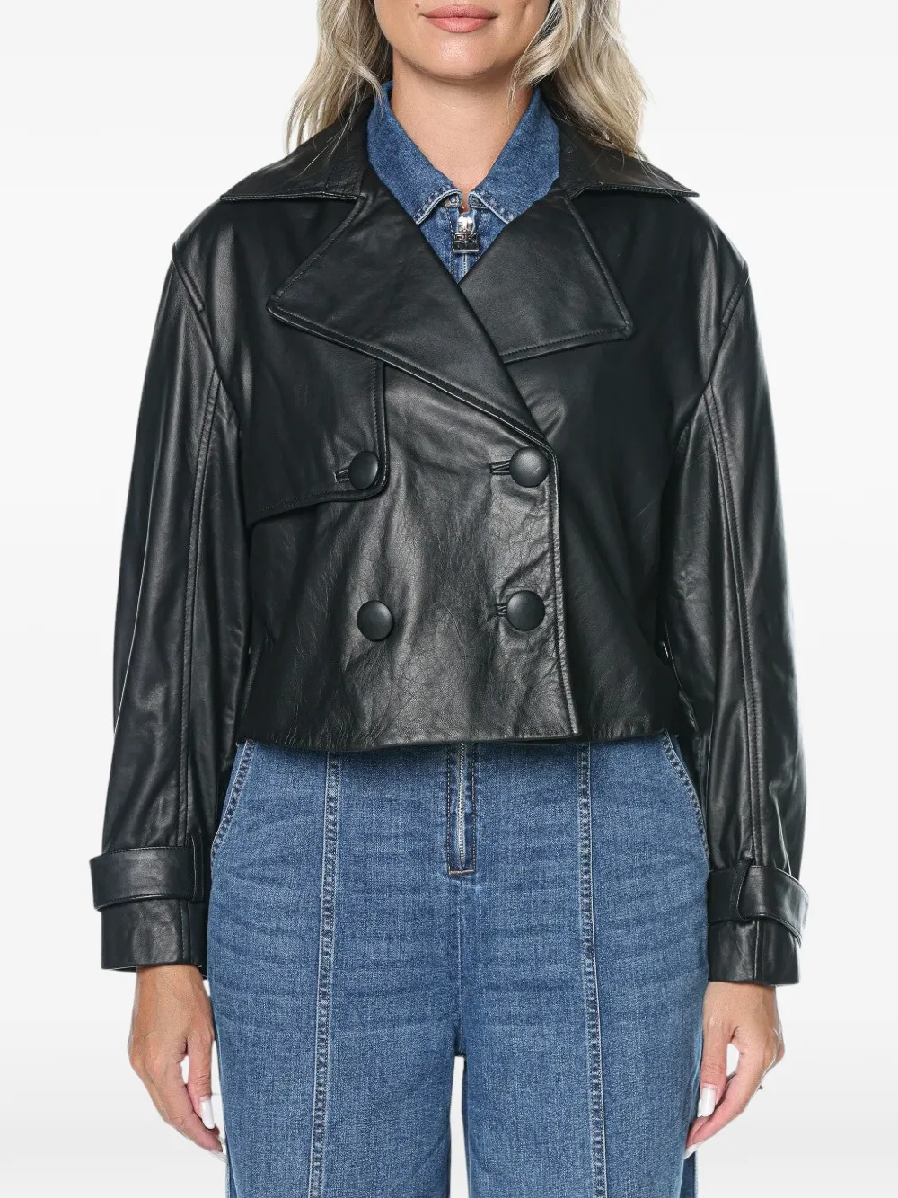 Armani Exchange double-breasted leather jacket - Schwarz