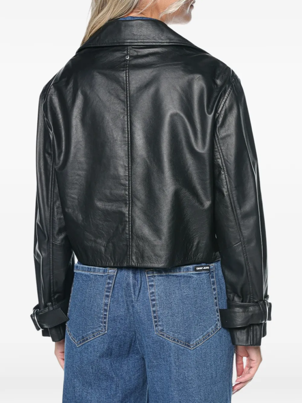 Armani Exchange double-breasted leather jacket Zwart