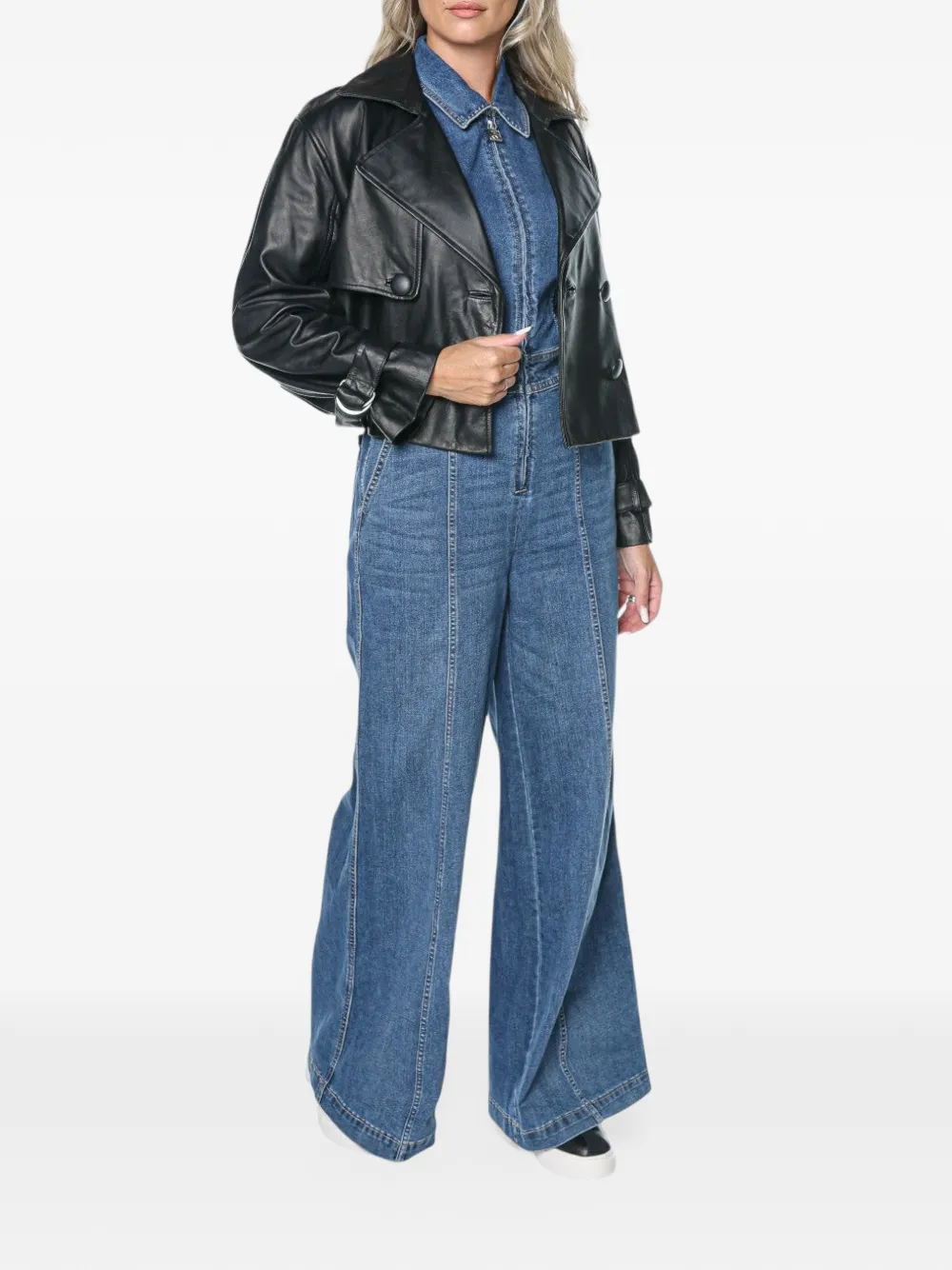 Armani Exchange double-breasted leather jacket Zwart