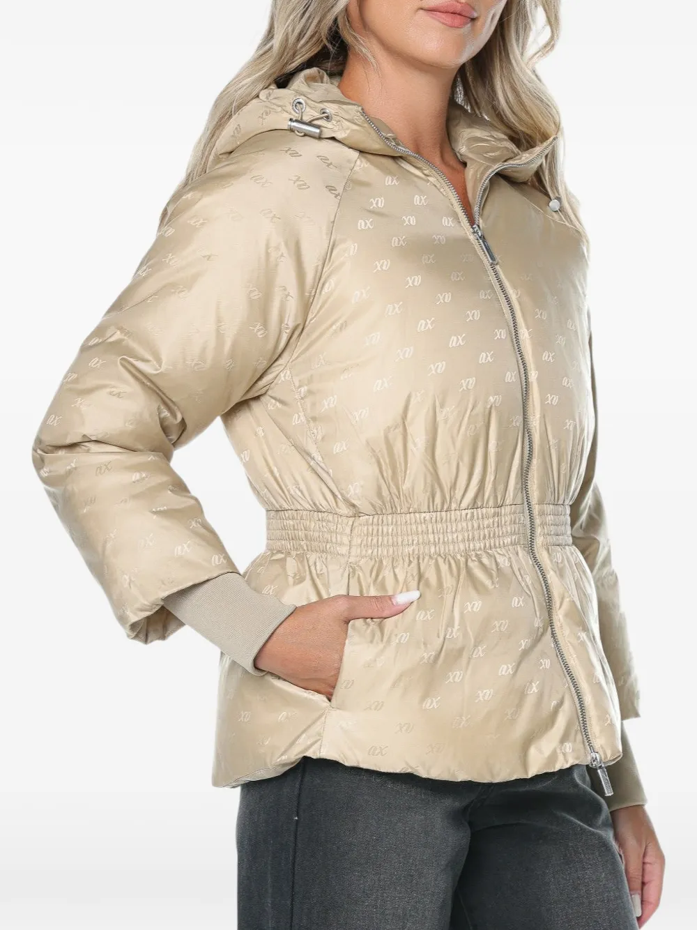 Armani Exchange logo-print hooded jacket Beige