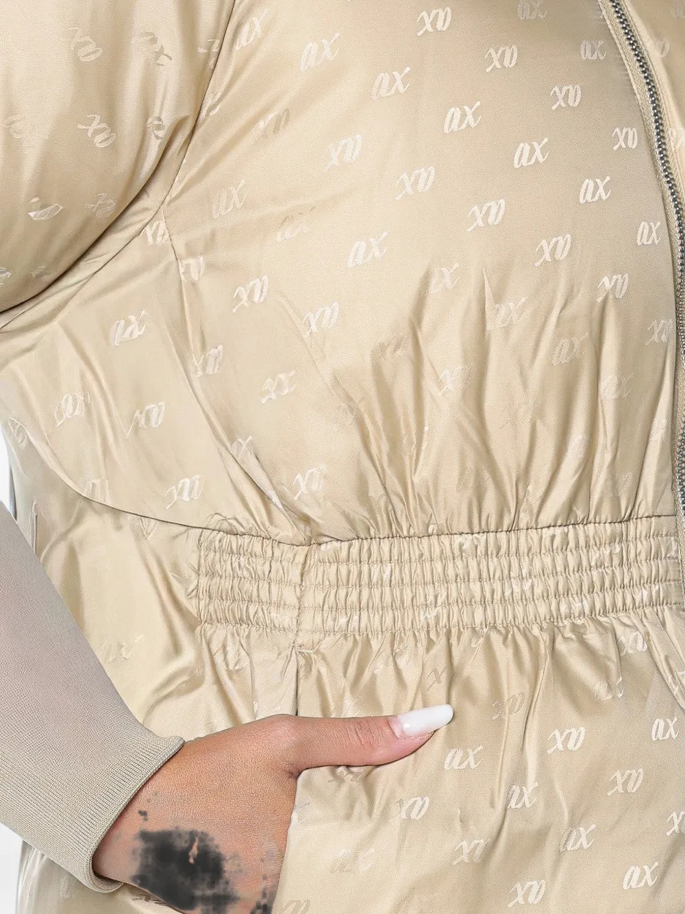 Armani Exchange logo-print hooded jacket Beige